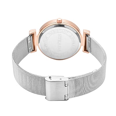 Strada Austrian Crystal Japanese Movement Rose Dial Watch with Stainless Steel Mesh Strap (35mm)