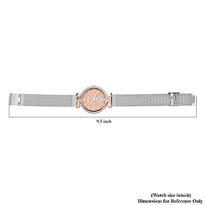 Strada Austrian Crystal Japanese Movement Rose Dial Watch with Stainless Steel Mesh Strap (35mm)