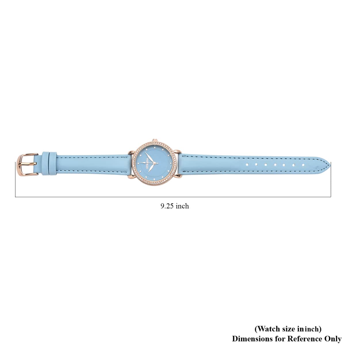 Strada Simulated Diamond Japanese Movement Watch in Rosetone with Blue Faux Leather Strap 0.50 ctw image number 6