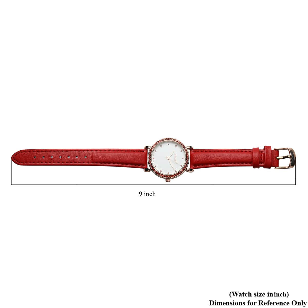 Strada Simulated Red Diamond Japanese Movement Watch in Rosetone with Red Faux Leather Strap 0.50 ctw image number 6