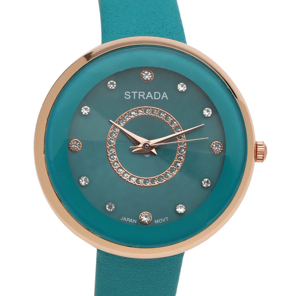 STRADA Austrian Crystal Japanese Movement Watch with Black Faux Leather Strap image number 3