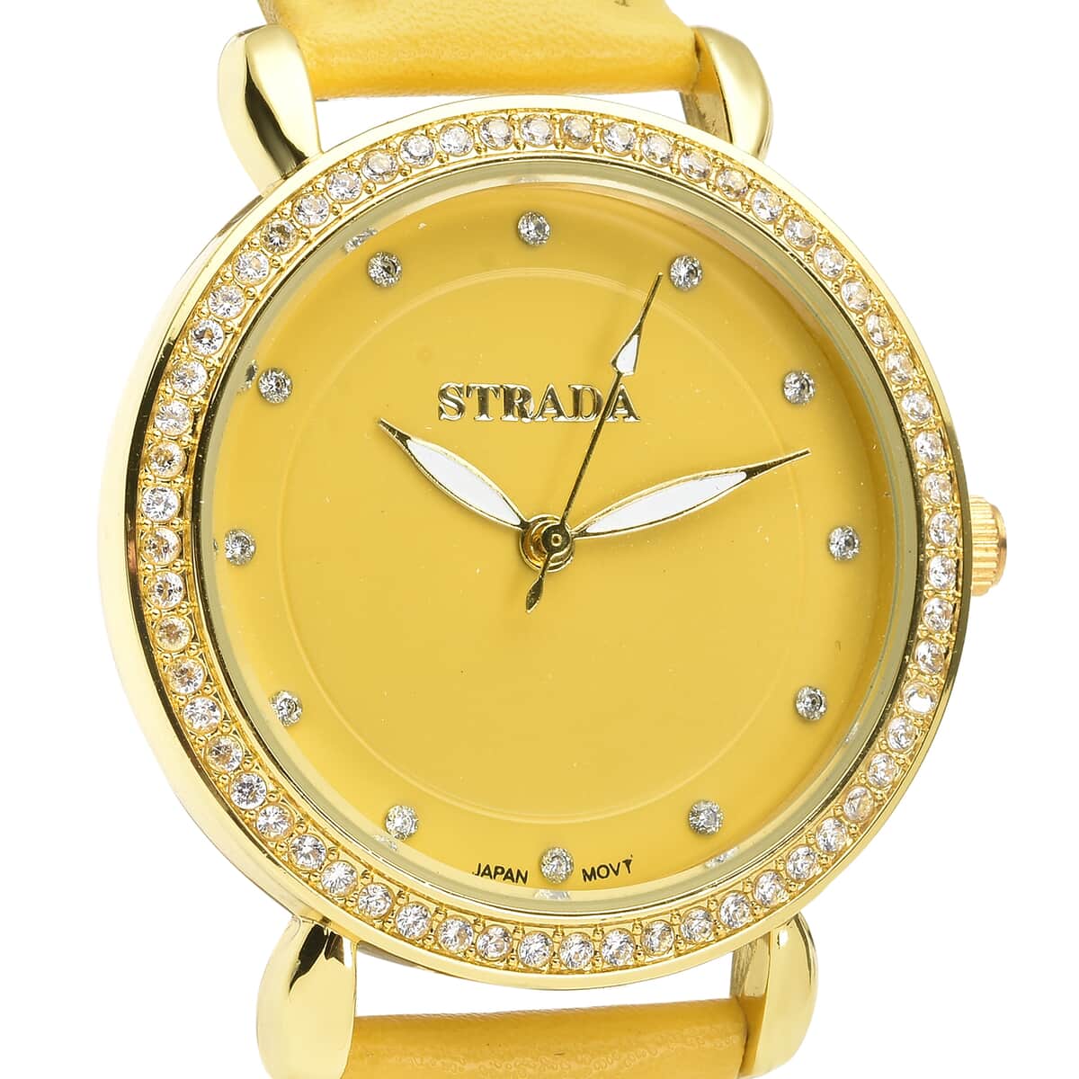 Strada Simulated Diamond Japanese Movement Watch in Rosetone with Yellow Faux Leather Strap 0.50 ctw image number 3