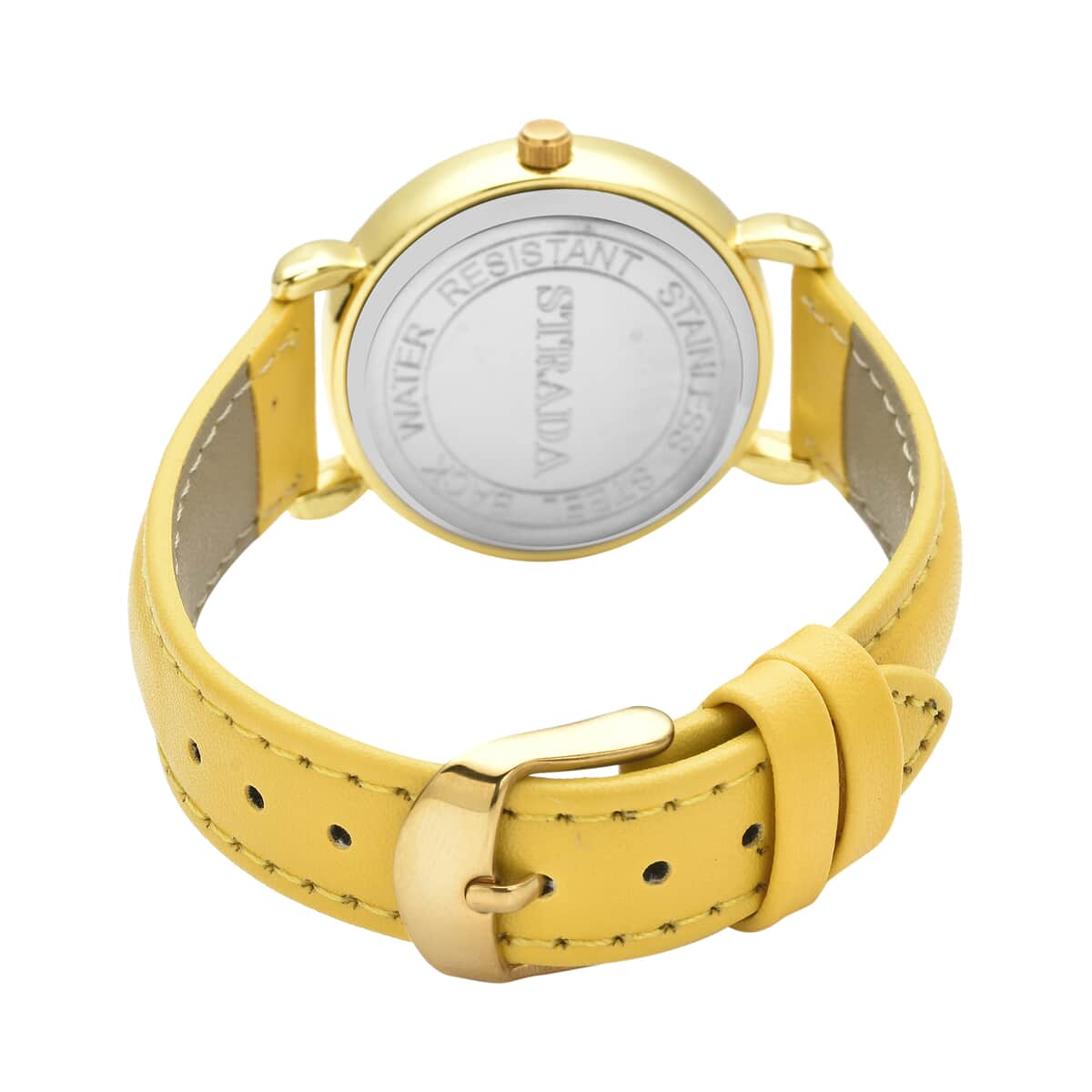 Strada Simulated Diamond Japanese Movement Watch in Rosetone with Yellow Faux Leather Strap 0.50 ctw image number 5
