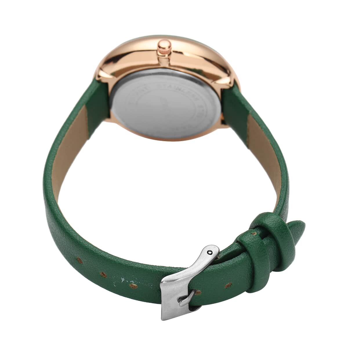 STRADA Austrian Crystal Japanese Movement Watch with Dark Green Vegan Leather Strap image number 5