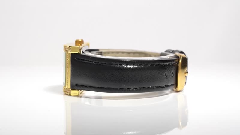 STRADA Simulated Diamond Japanese Movement Watch in Goldtone with Black Faux Leather Strap 0.40 ctw