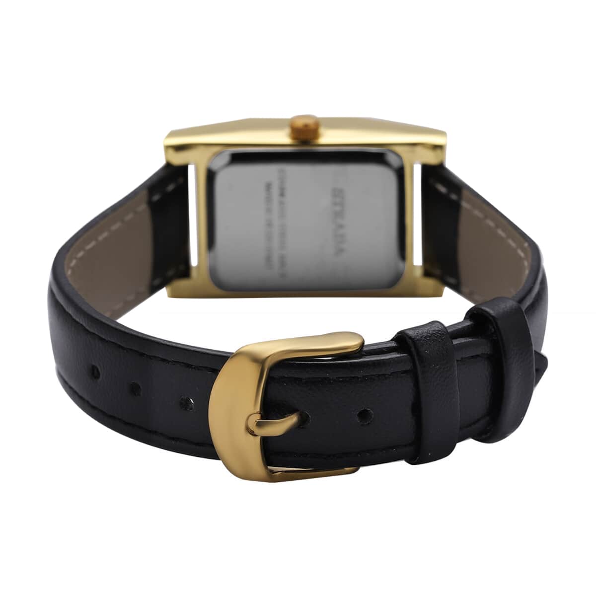 Strada Simulated Diamond Japanese Movement Watch in Goldtone with Black Faux Leather Strap 0.40 ctw image number 5