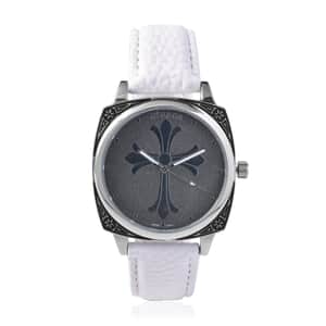 Strada Japanese Movement Cross Pattern Dial Watch with White Vegan Leather Strap