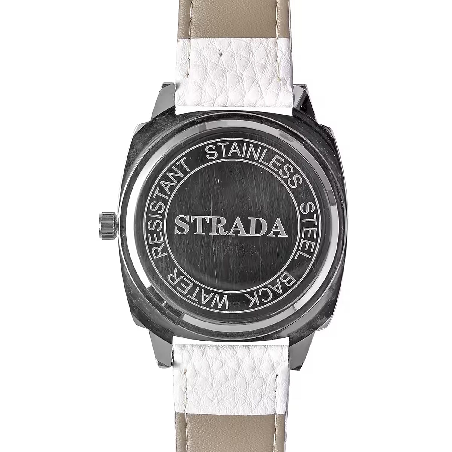 Strada Japanese Movement Cross Pattern Dial Watch with White Vegan Leather Strap
