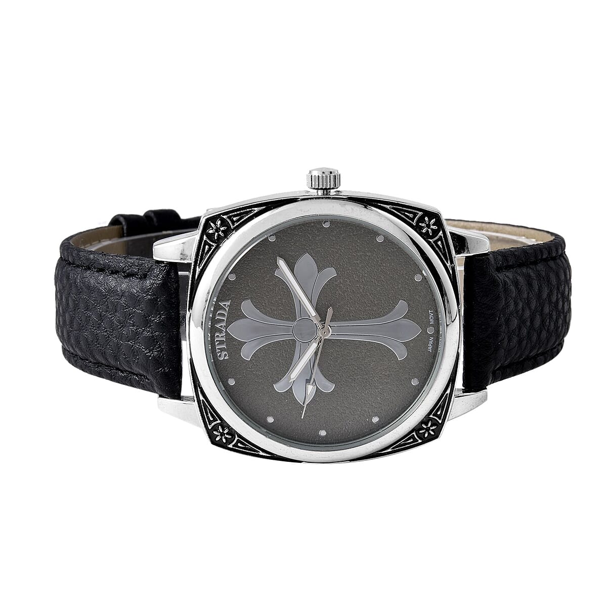 Strada Japanese Movement Cross Pattern Dial Watch with Black Vegan Leather Strap image number 4