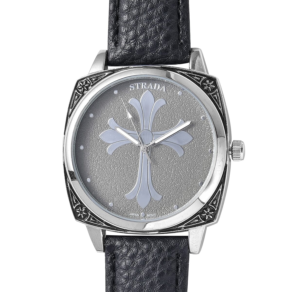 Strada Japanese Movement Cross Pattern Dial Watch with Black Vegan Leather Strap image number 5