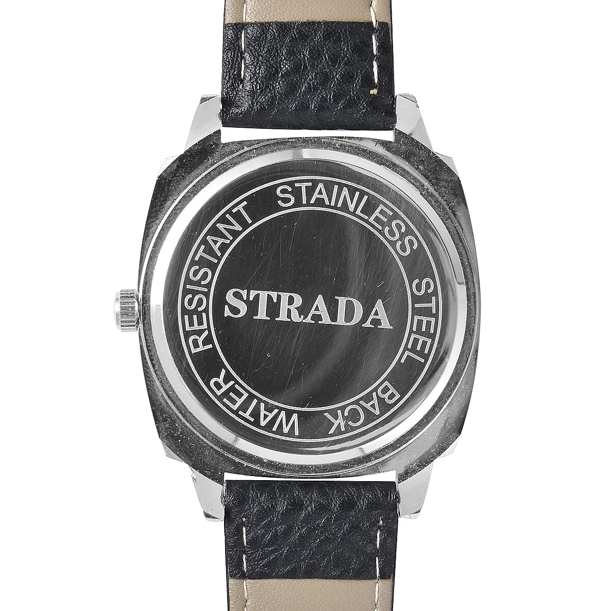 Strada Japanese Movement Cross Pattern Dial Watch with Black Vegan Leather Strap image number 6