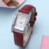 Strada Simulated Diamond Japanese Movement Rectangle Dial Watch in Silvertone with Cranberry Vegan Leather Strap (36mm) 0.40 ctw image number 1