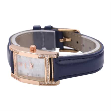 Strada Simulated Diamond Japanese Movement Rectangle Dial Watch in Rosetone with Blue Vegan Leather Strap (36mm) 0.40 ctw image number 4