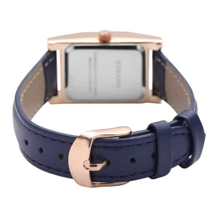 Strada Simulated Diamond Japanese Movement Rectangle Dial Watch in Rosetone with Blue Vegan Leather Strap (36mm) 0.40 ctw image number 5