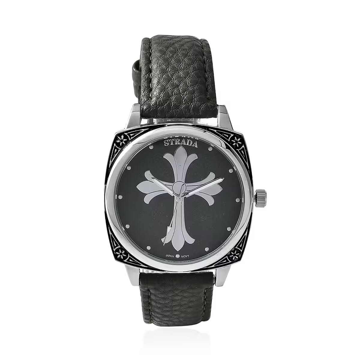 Strada Japanese Movement Cross Pattern Dial Watch with Green Vegan Leather Strap image number 0