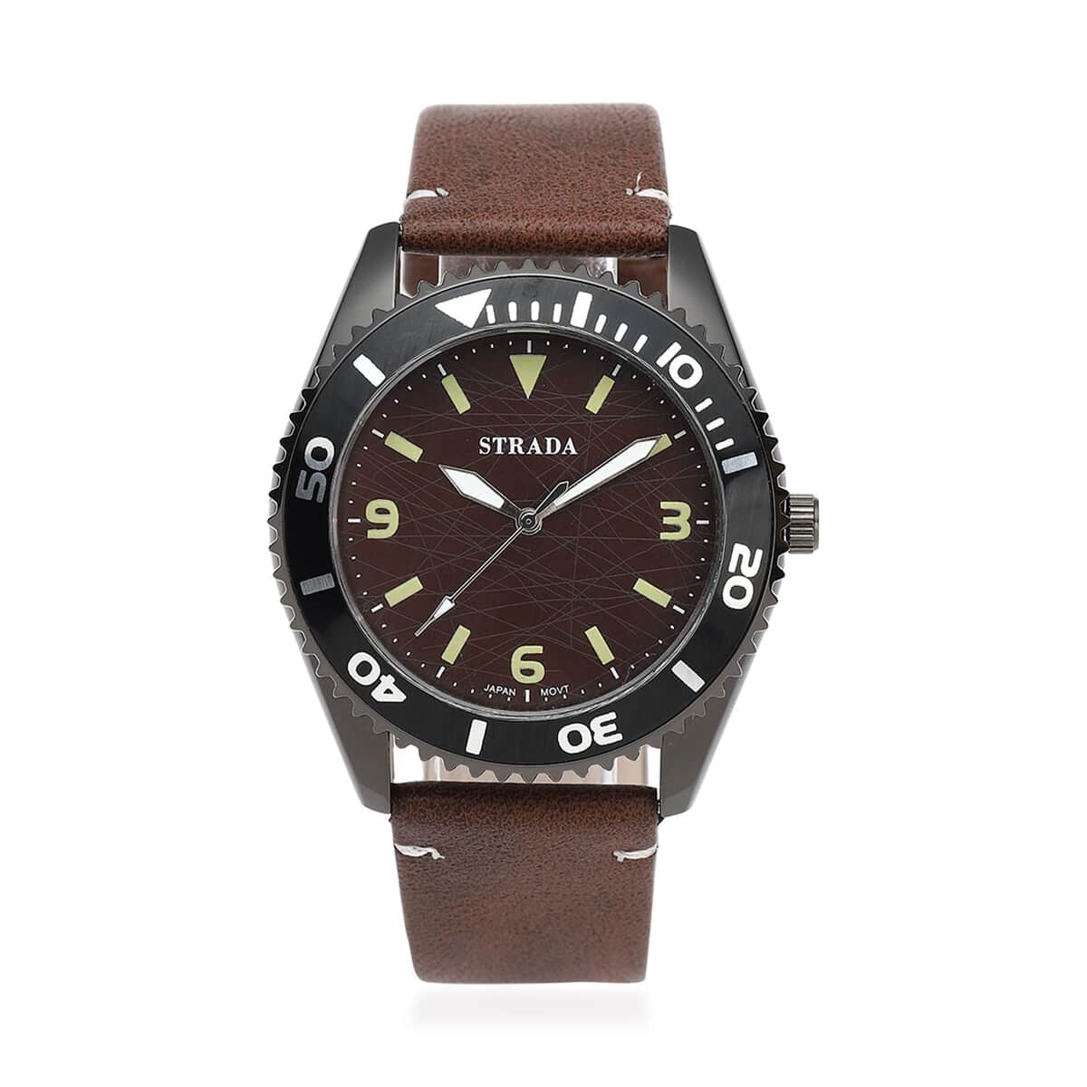 Strada Japanese Movement Watch with Brown Faux Leather Strap (43mm) (8.25-9.25Inches) image number 0