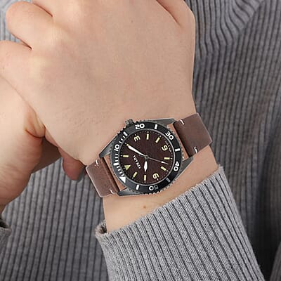 Strada Japanese Movement Watch with Brown Faux Leather Strap (43mm) (8.25-9.25Inches)