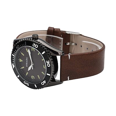 Strada Japanese Movement Watch with Brown Faux Leather Strap (43mm) (8.25-9.25Inches)