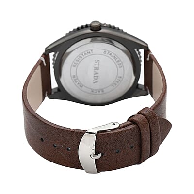 Strada Japanese Movement Watch with Brown Faux Leather Strap (43mm) (8.25-9.25Inches)