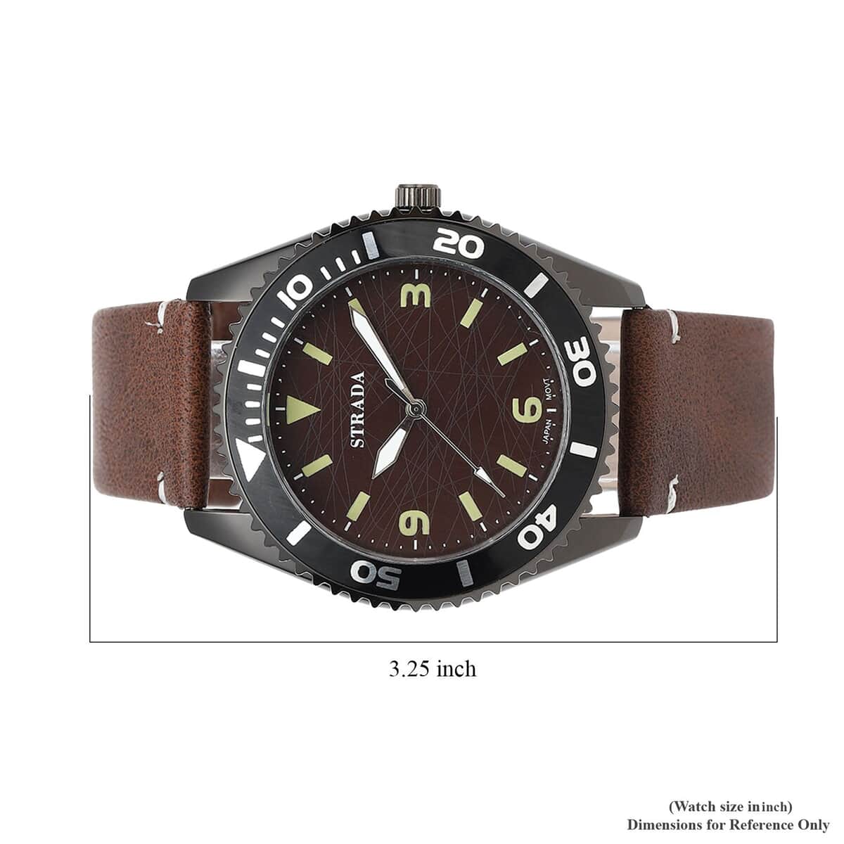 Strada Japanese Movement Watch with Brown Faux Leather Strap (43mm) (8.25-9.25Inches) image number 6