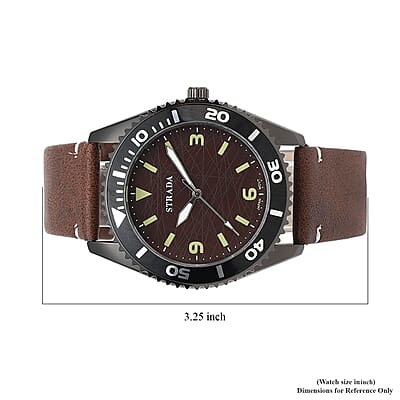 Strada Japanese Movement Watch with Brown Faux Leather Strap (43mm) (8.25-9.25Inches)