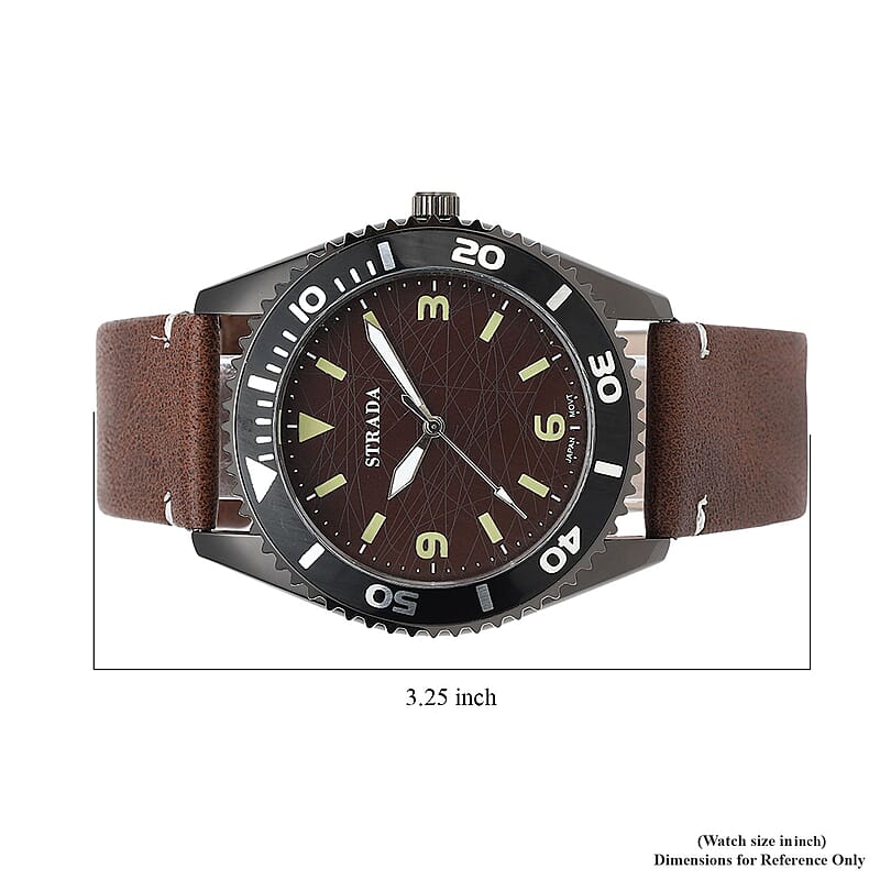 Strada Japanese Movement Watch with Brown Faux Leather Strap (43mm) (8.25-9.25Inches)