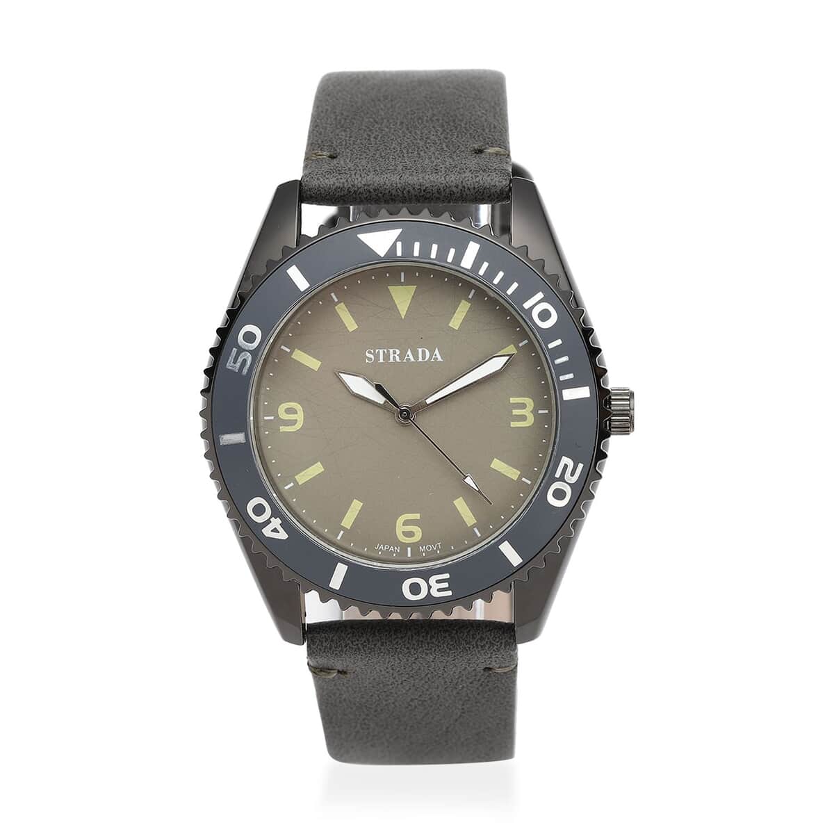 Strada Japanese Movement Watch with Dark Gray Faux Leather Strap (42mm) (8.25-9.25Inches) image number 0