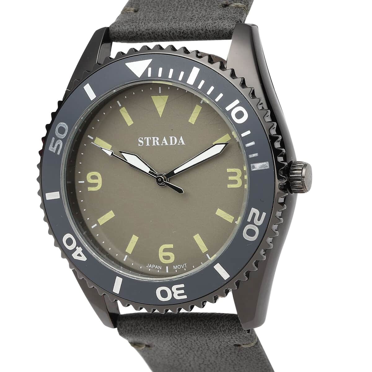 Strada Japanese Movement Watch with Dark Gray Faux Leather Strap (42mm) (8.25-9.25Inches) image number 3