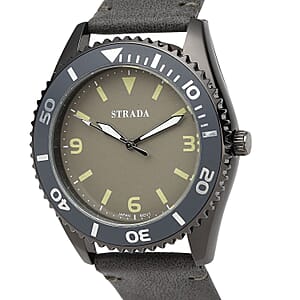 Strada Japanese Movement Watch with Dark Gray Faux Leather Strap (42mm) (8.25-9.25Inches)