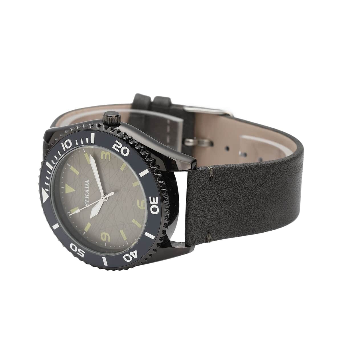 Strada Japanese Movement Watch with Dark Gray Faux Leather Strap (42mm) (8.25-9.25Inches) image number 4