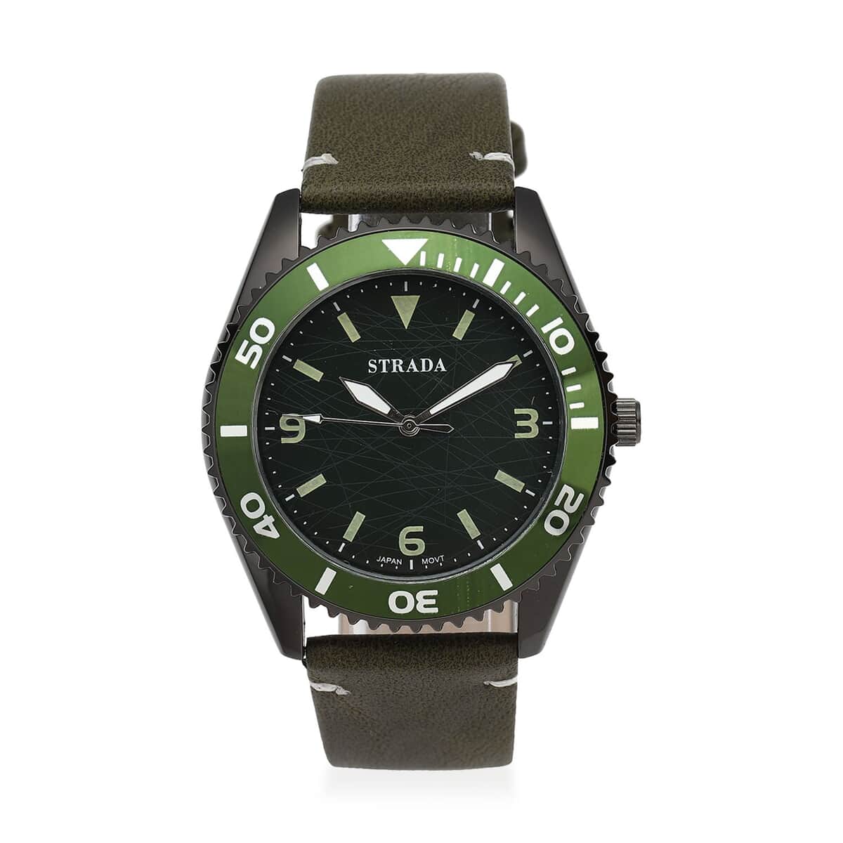 Strada Japanese Movement Watch with Dark Green Faux Leather Strap (42mm) (8.25-9.25Inches) image number 0