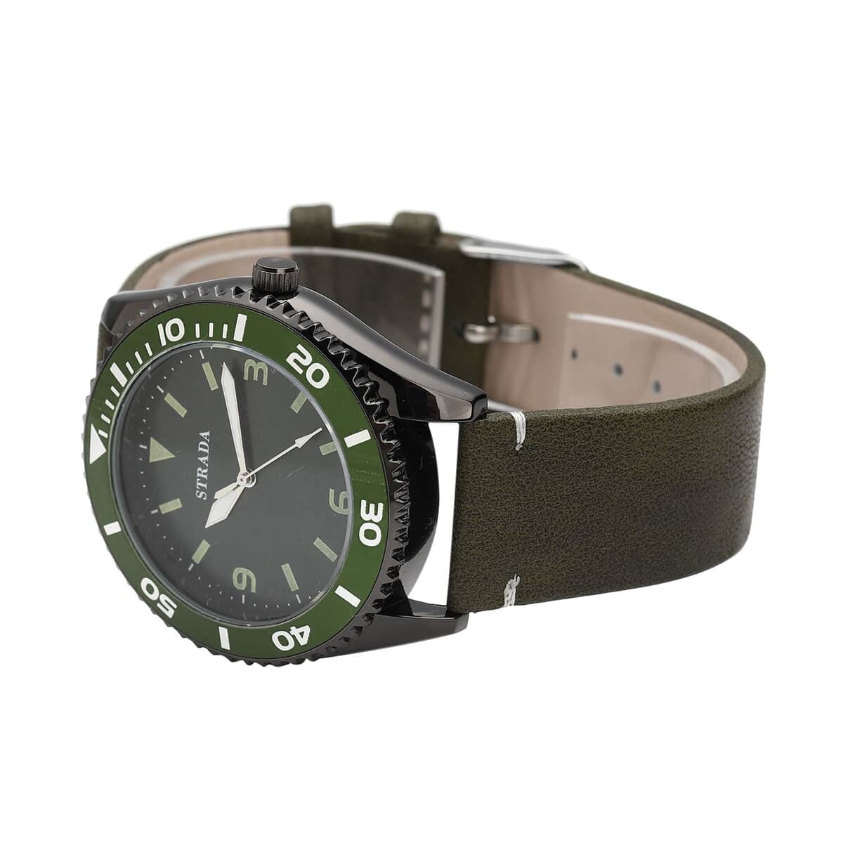 Strada Japanese Movement Watch with Dark Green Faux Leather Strap (42mm) (8.25-9.25Inches) image number 4