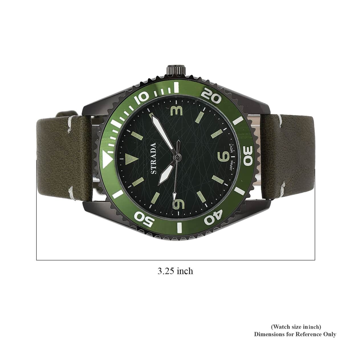 Strada Japanese Movement Watch with Dark Green Faux Leather Strap (42mm) (8.25-9.25Inches) image number 6