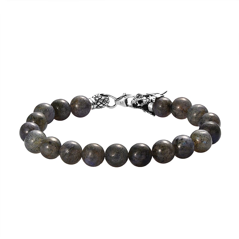 Artisan Crafted Malagasy Labradorite Beaded Bracelet in Sterling Silver (7.25 In) 82.25 ctw