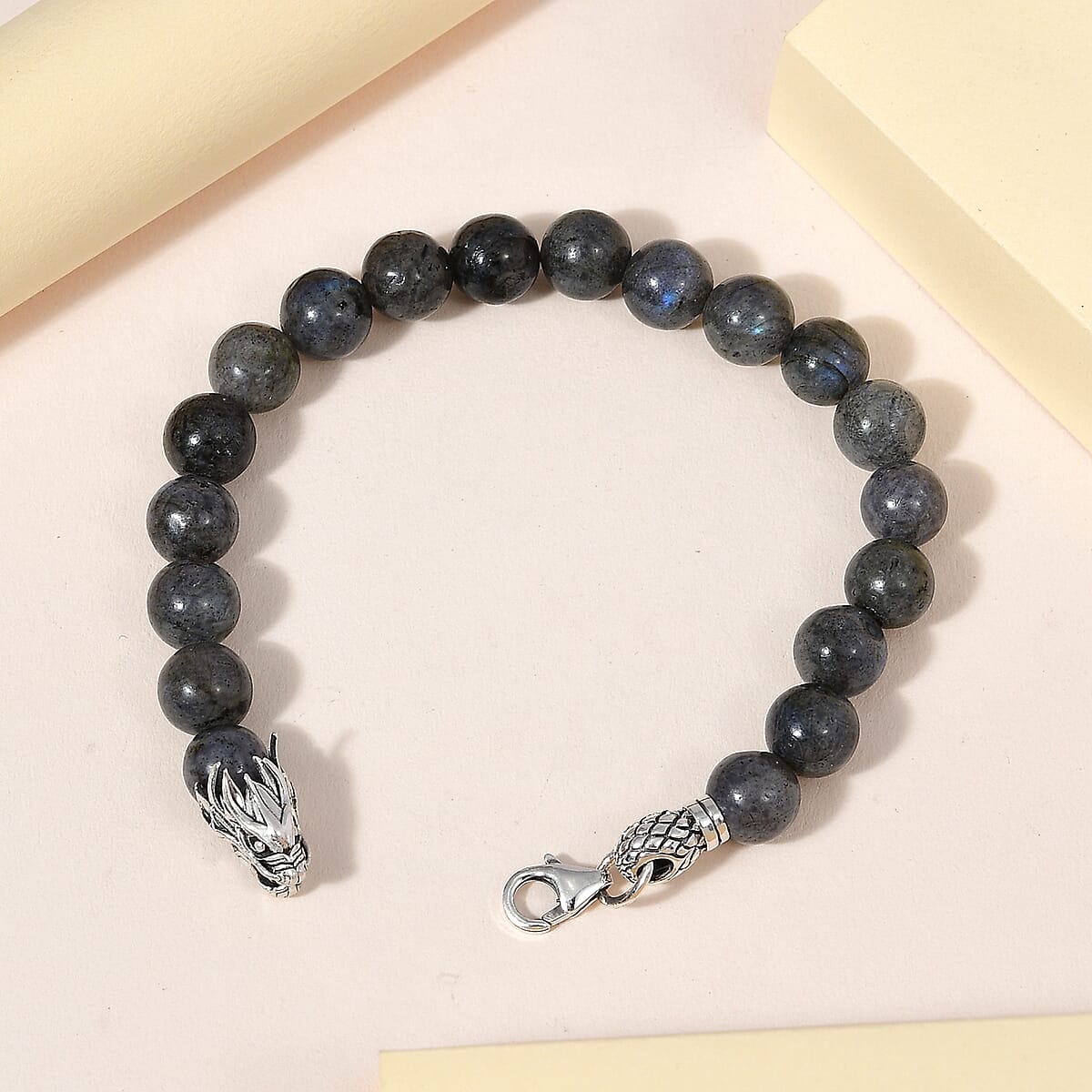 Artisan Crafted Malagasy Labradorite Beaded Bracelet in Sterling Silver (7.25 In) 82.25 ctw image number 1