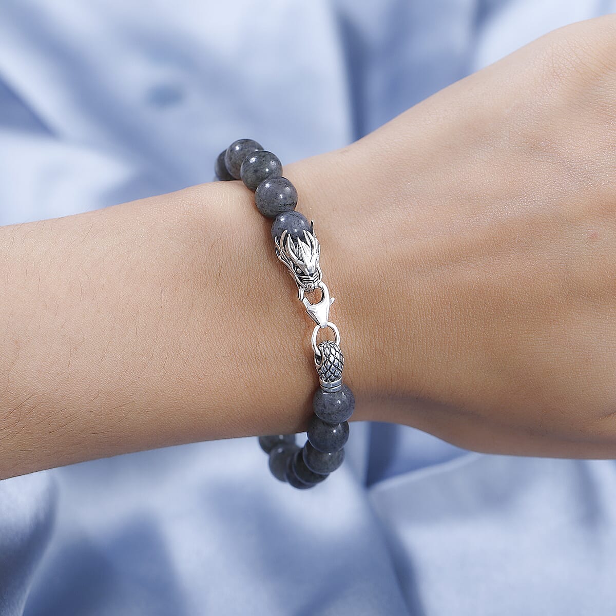 Artisan Crafted Malagasy Labradorite Beaded Bracelet in Sterling Silver (7.25 In) 82.25 ctw image number 2