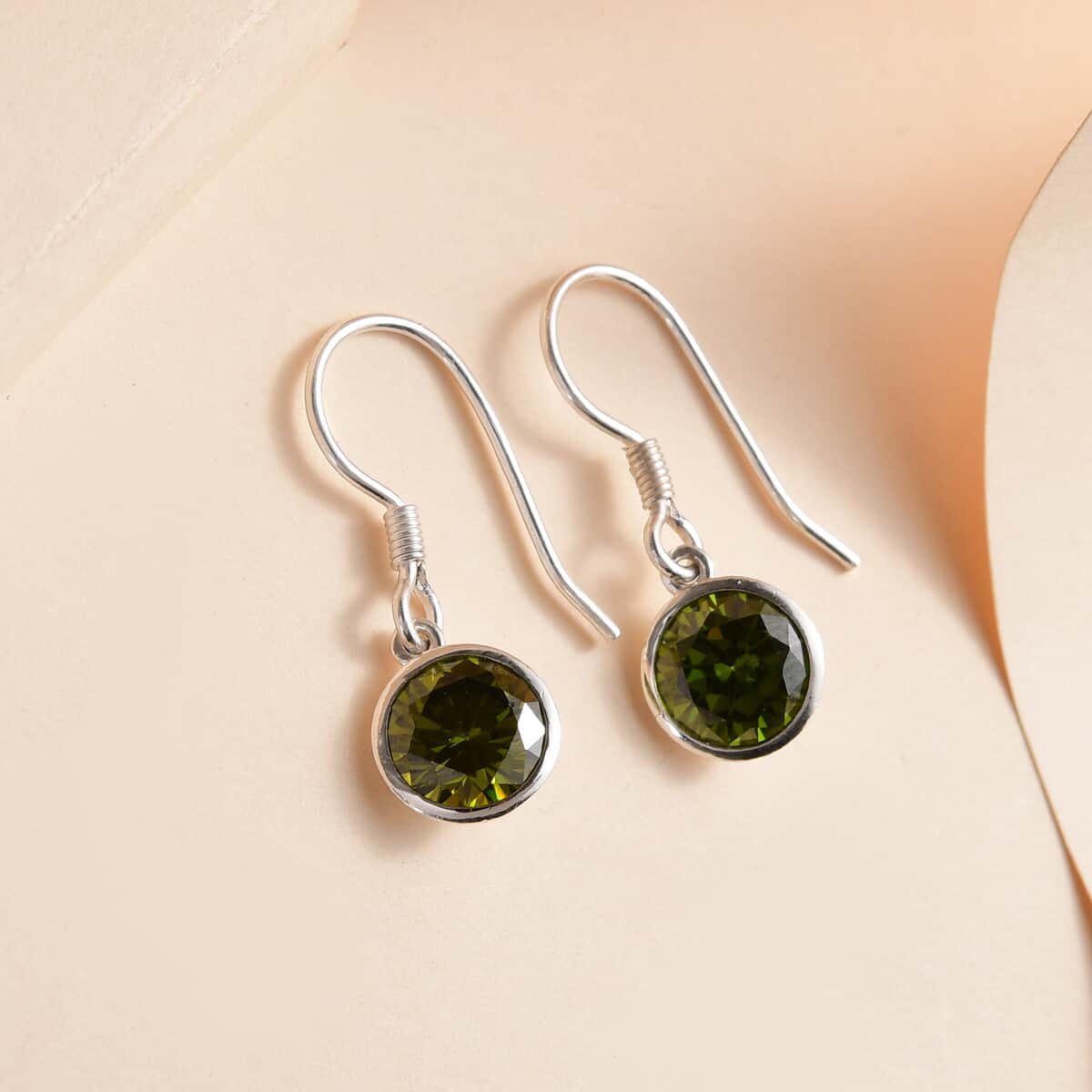 Simulated Peridot Dangle Earrings in Sterling Silver 2.00 ctw image number 1