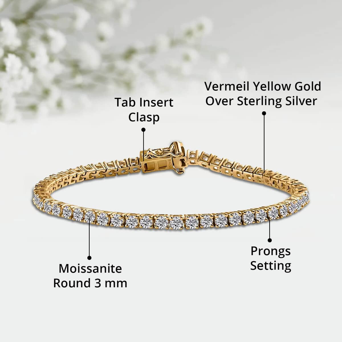 Moissanite Tennis Bracelet, Moissanite Bracelet, Line Bracelet, Vermeil Yellow Gold Over Sterling Silver Bracelet (7.25 In) 5.20 ctw image number 5