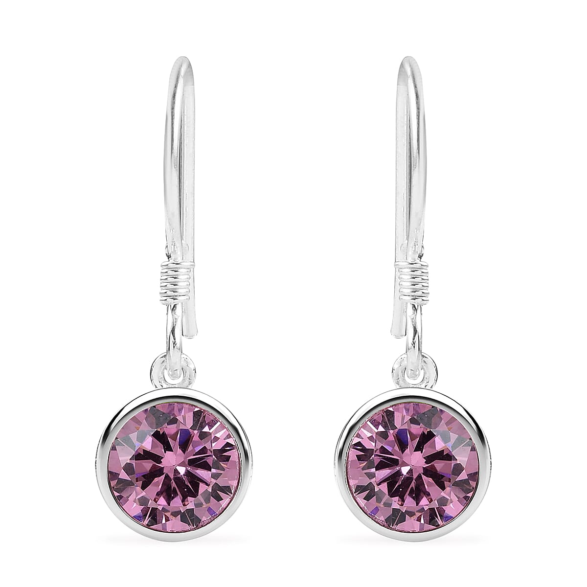 Simulated Pink Sapphire Dangle Earrings in Sterling Silver 2.00 ctw image number 0