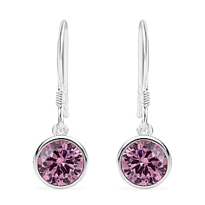 Simulated Pink Sapphire Dangle Earrings in Sterling Silver 2.00 ctw