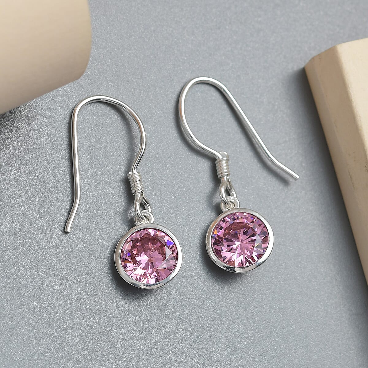 Simulated Pink Sapphire Dangle Earrings in Sterling Silver 2.00 ctw image number 1