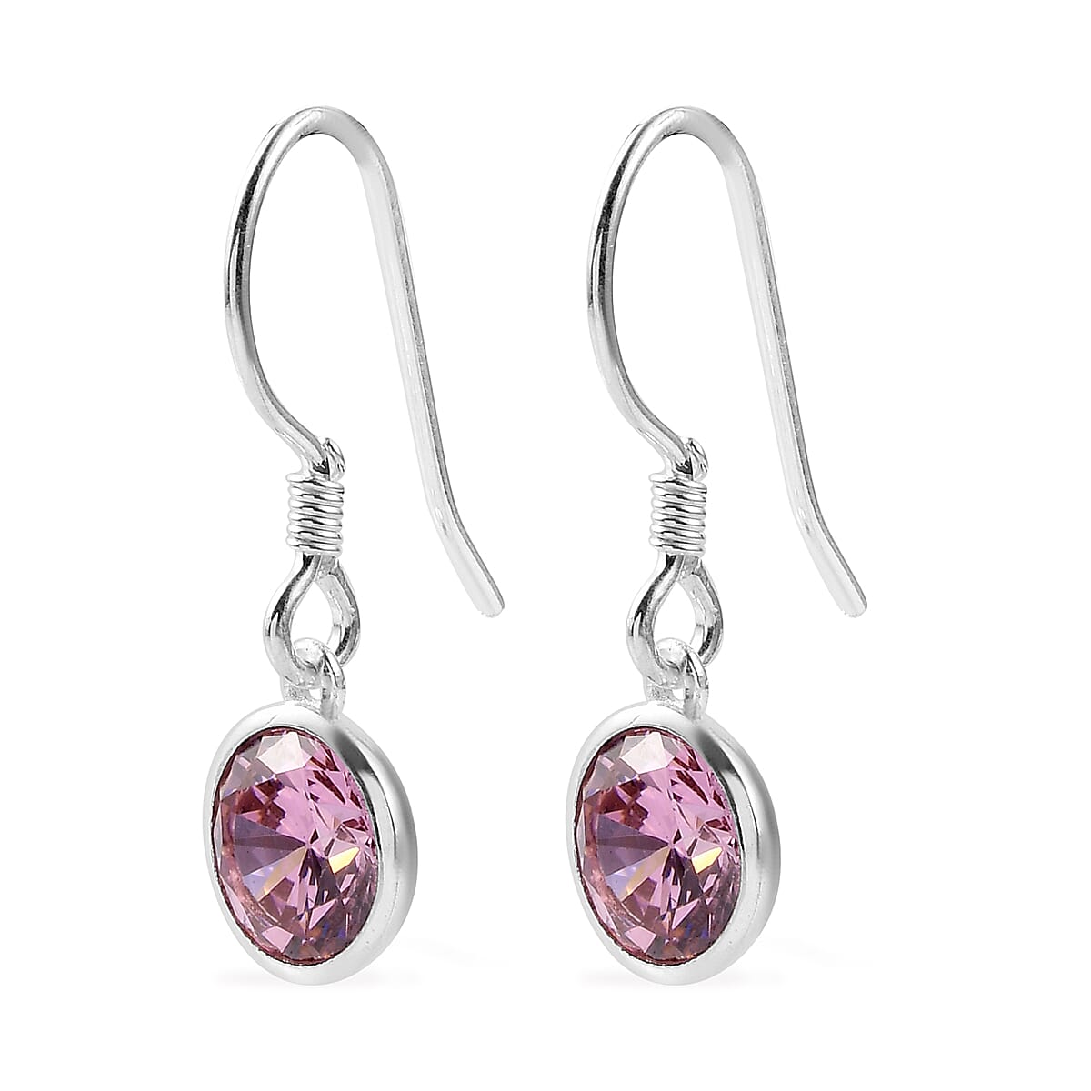 Simulated Pink Sapphire Dangle Earrings in Sterling Silver 2.00 ctw image number 3