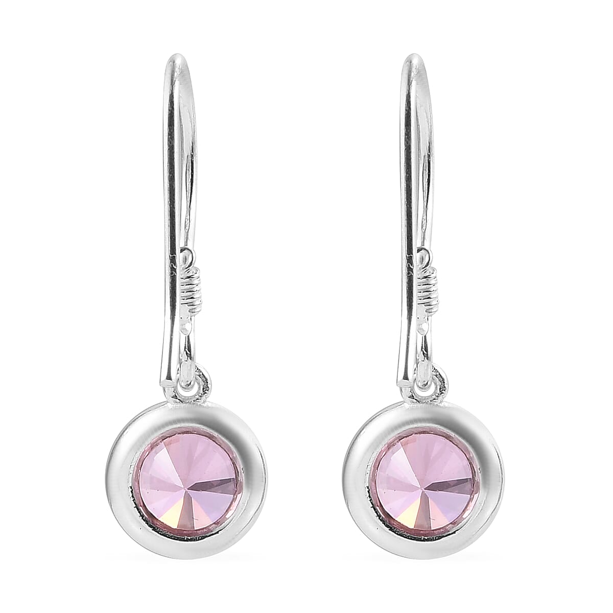 Simulated Pink Sapphire Dangle Earrings in Sterling Silver 2.00 ctw image number 4