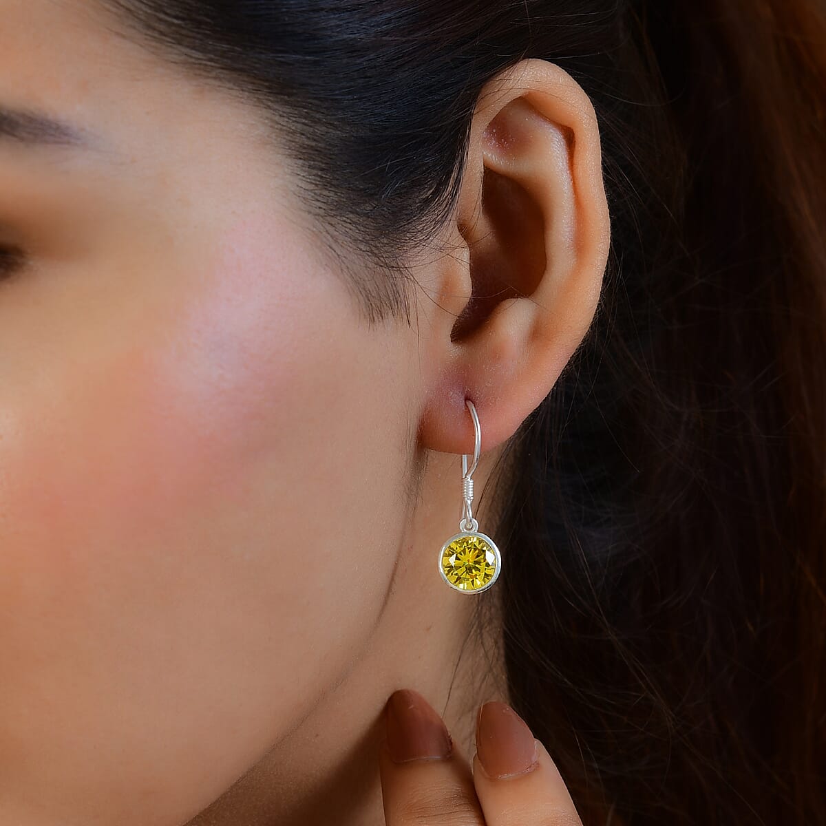 Simulated Yellow Diamond Dangle Earrings in Sterling Silver 2.00 ctw image number 2