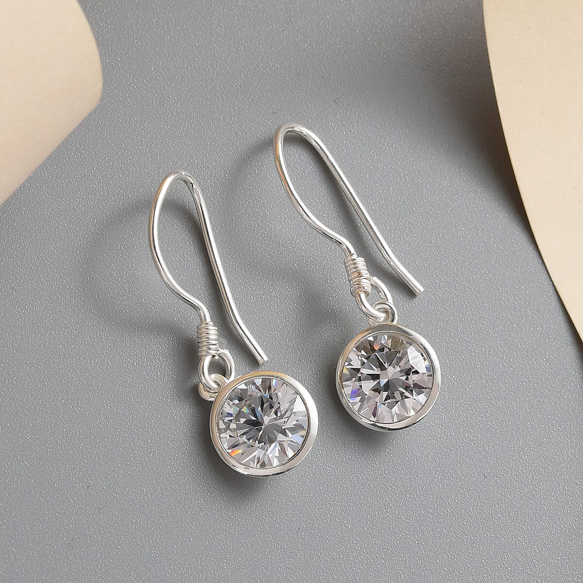 Simulated Diamond Solitaire Earrings in Sterling Silver 2.00 ctw image number 1