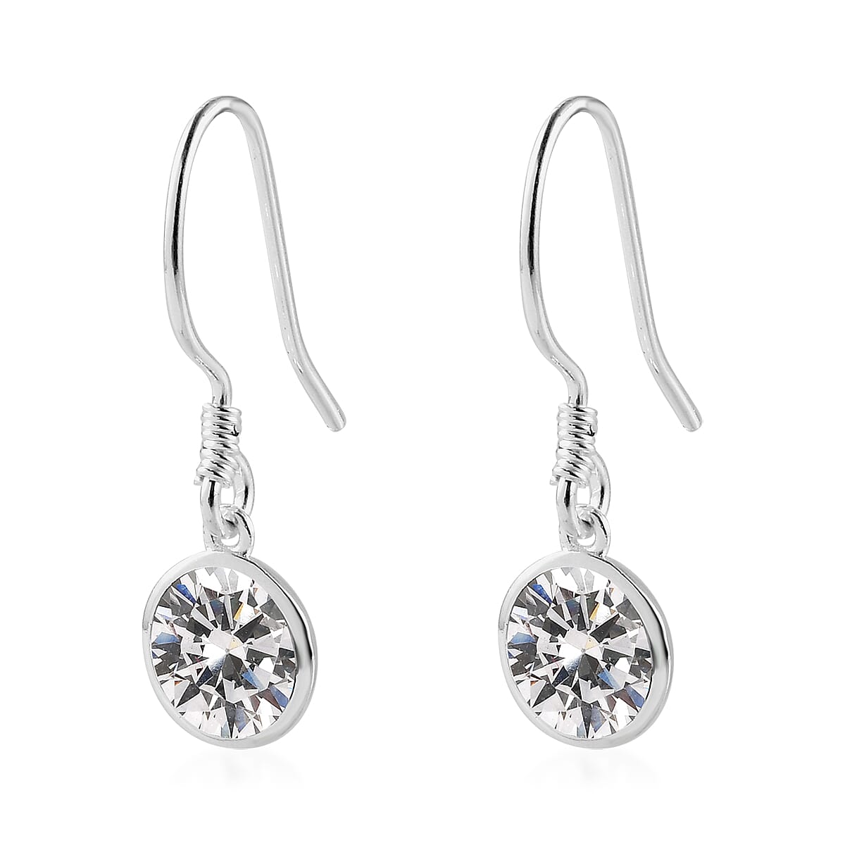 Simulated Diamond Solitaire Earrings in Sterling Silver 2.00 ctw image number 3
