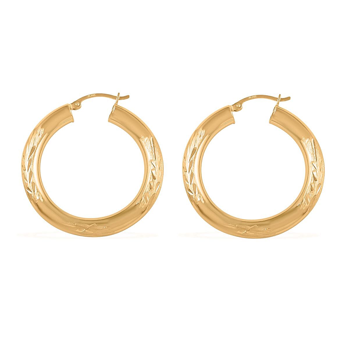 14K Yellow Gold Diamond-Cut Hoop Earrings 4.60 Grams image number 3