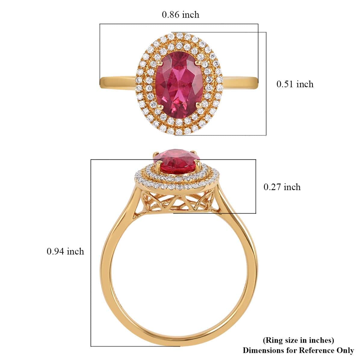 Certified & Appraised ILIANA 18K Yellow Gold AAA Ouro Fino Rubellite and G-H SI Diamond Double Halo Ring 3.52 Grams 1.60 ctw (Delivery in 15-20 Business Days) image number 5