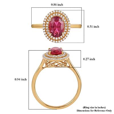 Certified and Appraised Iliana 18K Yellow Gold AAA Ouro Fino Rubellite, Diamond (G-H, SI) (0.22 cts) Double Halo Ring (Size 6.0) 1.60 ctw