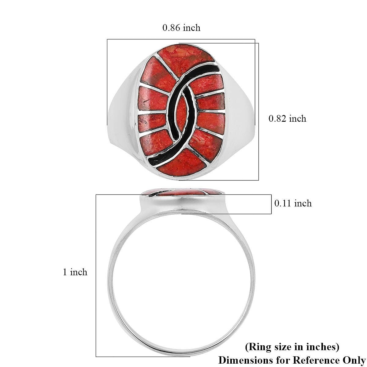 Santa Fe Style Coral and Black Onyx Third Eye Men's Ring in Sterling Silver (Size 12.0) 4.00 ctw image number 4